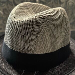 Milani Men's Italian Black & Cream Fedora Paper HAT Black Band & Bow NEW S/M